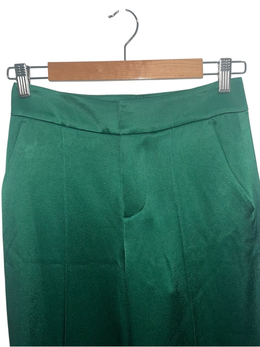NEW NWT Alice + Olivia Dylan Satin Wide Leg Pants In Forest Green - Picture 5 of 13